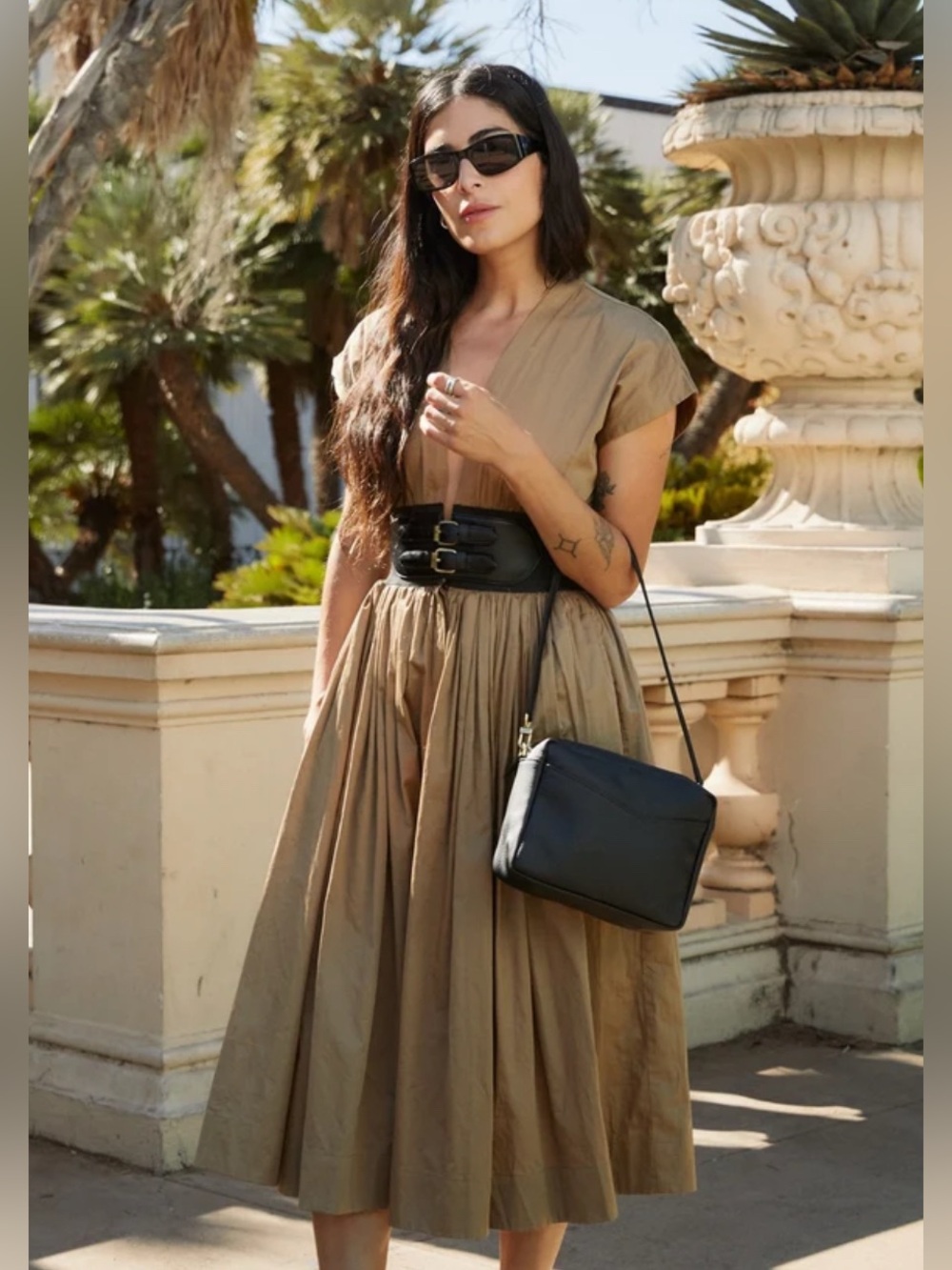 Karina Grimaldi Briar Belted Midi Dress in Mocha - NWT